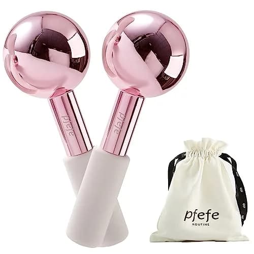 pfefe Ice Globes for Face & Eyes, Stainless Steel Cooling Roller with Rubber Holders & Bag | 2-Pack, Frozenberry Pink thumbnail 1