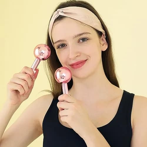 pfefe Ice Globes for Face & Eyes, Stainless Steel Cooling Roller with Rubber Holders & Bag | 2-Pack, Frozenberry Pink thumbnail 4