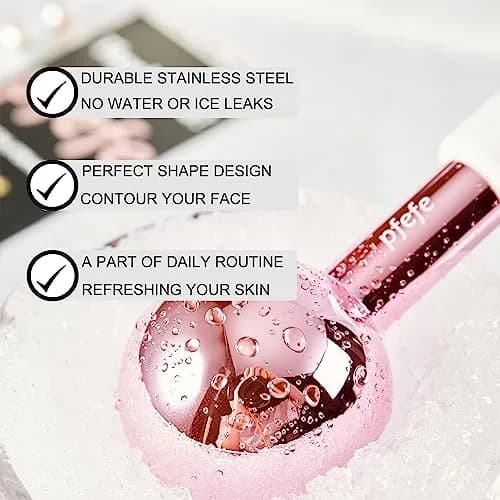 pfefe Ice Globes for Face & Eyes, Stainless Steel Cooling Roller with Rubber Holders & Bag | 2-Pack, Frozenberry Pink thumbnail 2