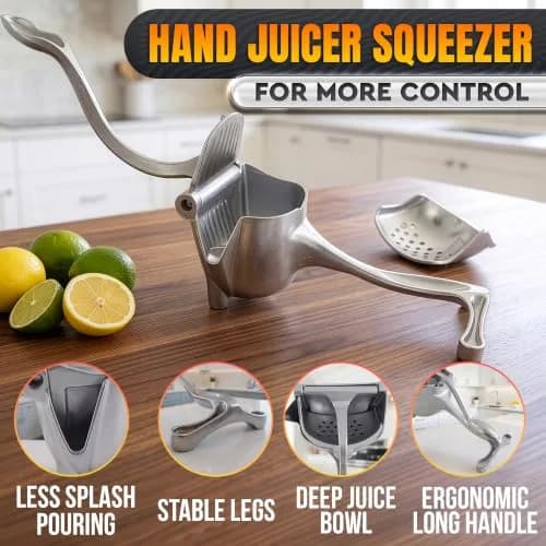 LEGLO Manual Citrus Juicer Squeezer 600ml (20 oz) Aluminum Bowl with Pour Spout | Easy Leverage for Lemons, Limes, Oranges thumbnail 4