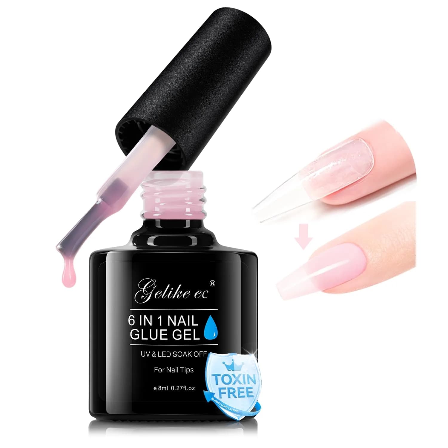 Gelike EC 6 in 1 UV Gel Nail Glue for Press Ons & Nail Tips | 8ml (0.27 Fl Oz) HEMA-Free Formula — 5 - Pink