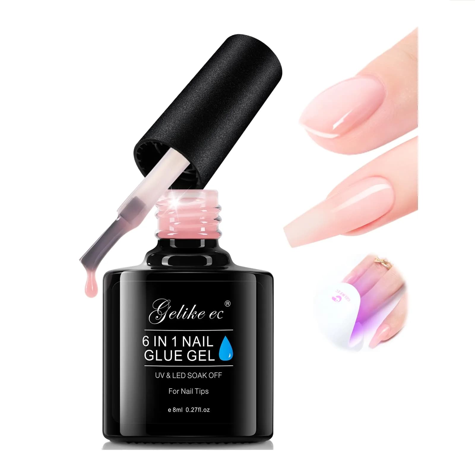 Gelike EC 6 in 1 UV Gel Nail Glue for Press Ons & Nail Tips | 8ml (0.27 Fl Oz) HEMA-Free Formula — 3 - Nude
