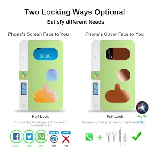 ySky Portable Phone Lock Box with Timer Green | Internal Size 18.3 x 8.7 x 1.5cm (7.2 x 3.4 x 0.59inch) thumbnail 3