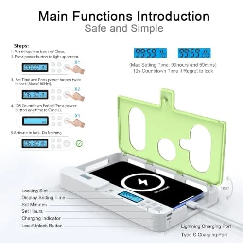 ySky Portable Phone Lock Box with Timer Green | Internal Size 18.3 x 8.7 x 1.5cm (7.2 x 3.4 x 0.59inch) thumbnail 4