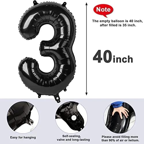 Mluchee Black Number 3 Balloon 40 Inch | Jumbo Foil Birthday Party Decoration thumbnail 6