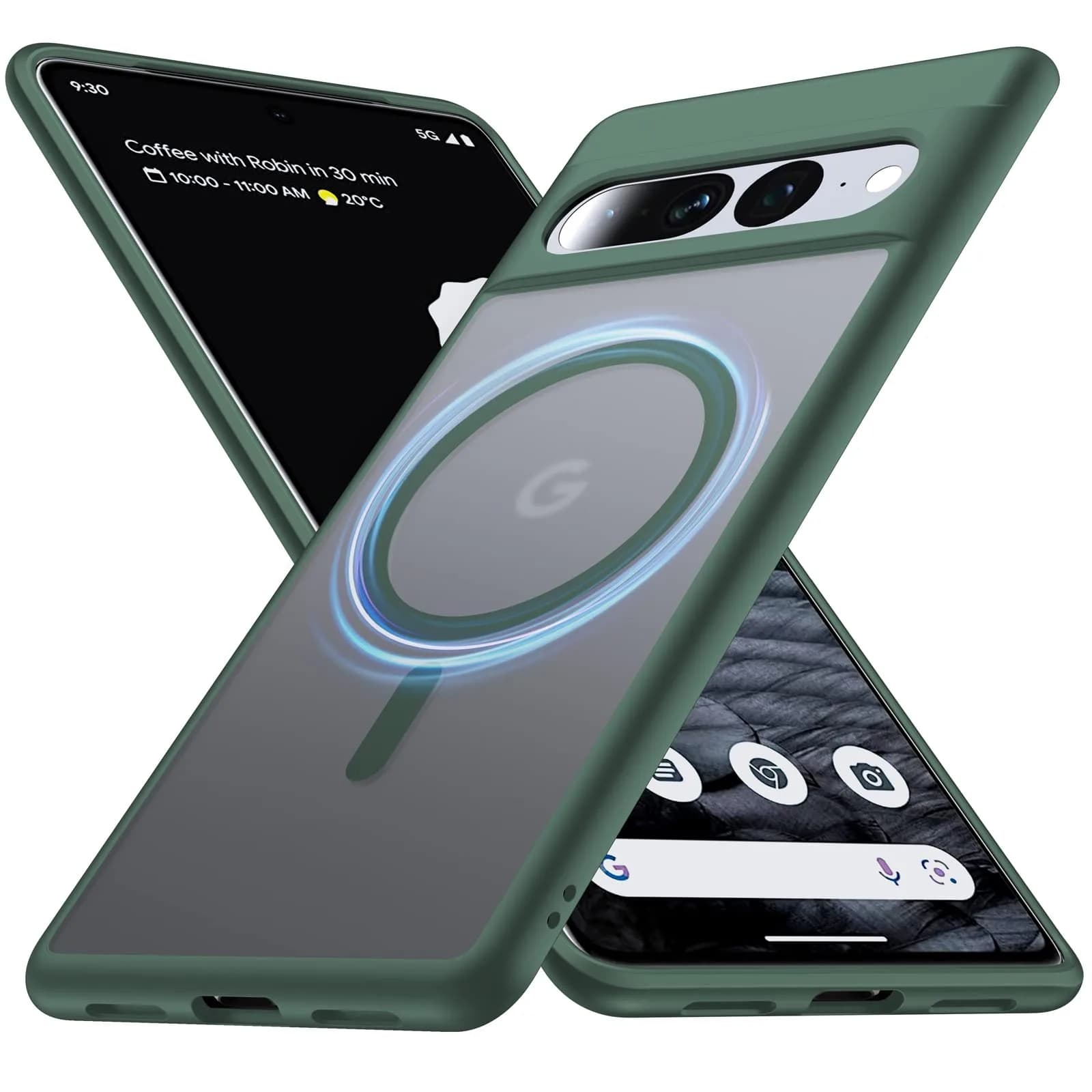 FNDMIL Magnetic Case for Google Pixel 7 (6.3-inch) | Translucent Matte Black — Matte Green / Pixel 7 Pro (6.7")