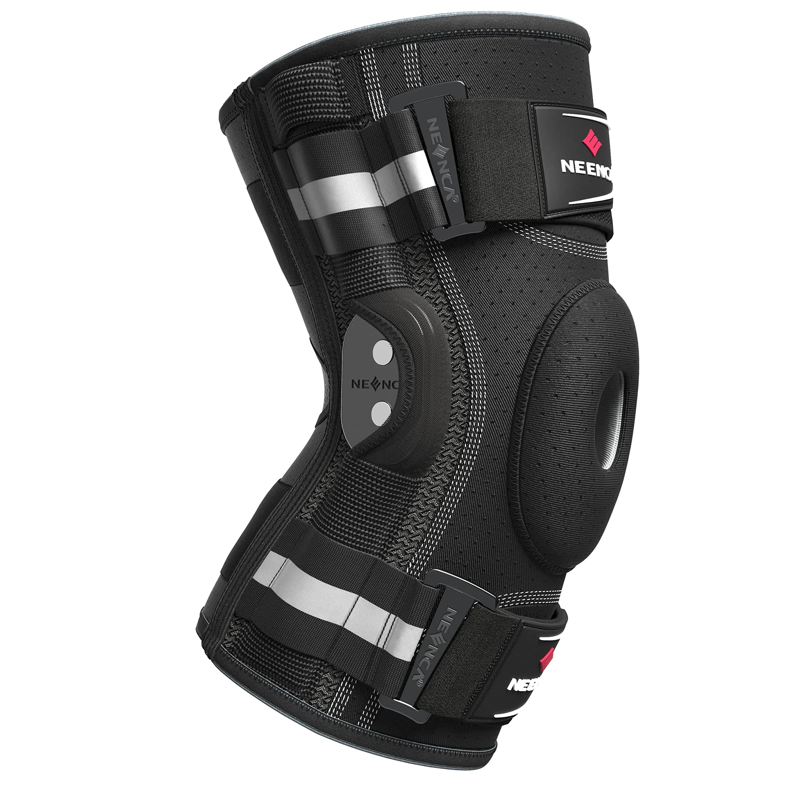 NEENCA Professional Knee Brace | Hinged Support for Men & Women, Patella Gel Pad, Removable Side Stabilizers, Adjustable Velcro Straps, Open Patella, Black, Large — Black - Single
