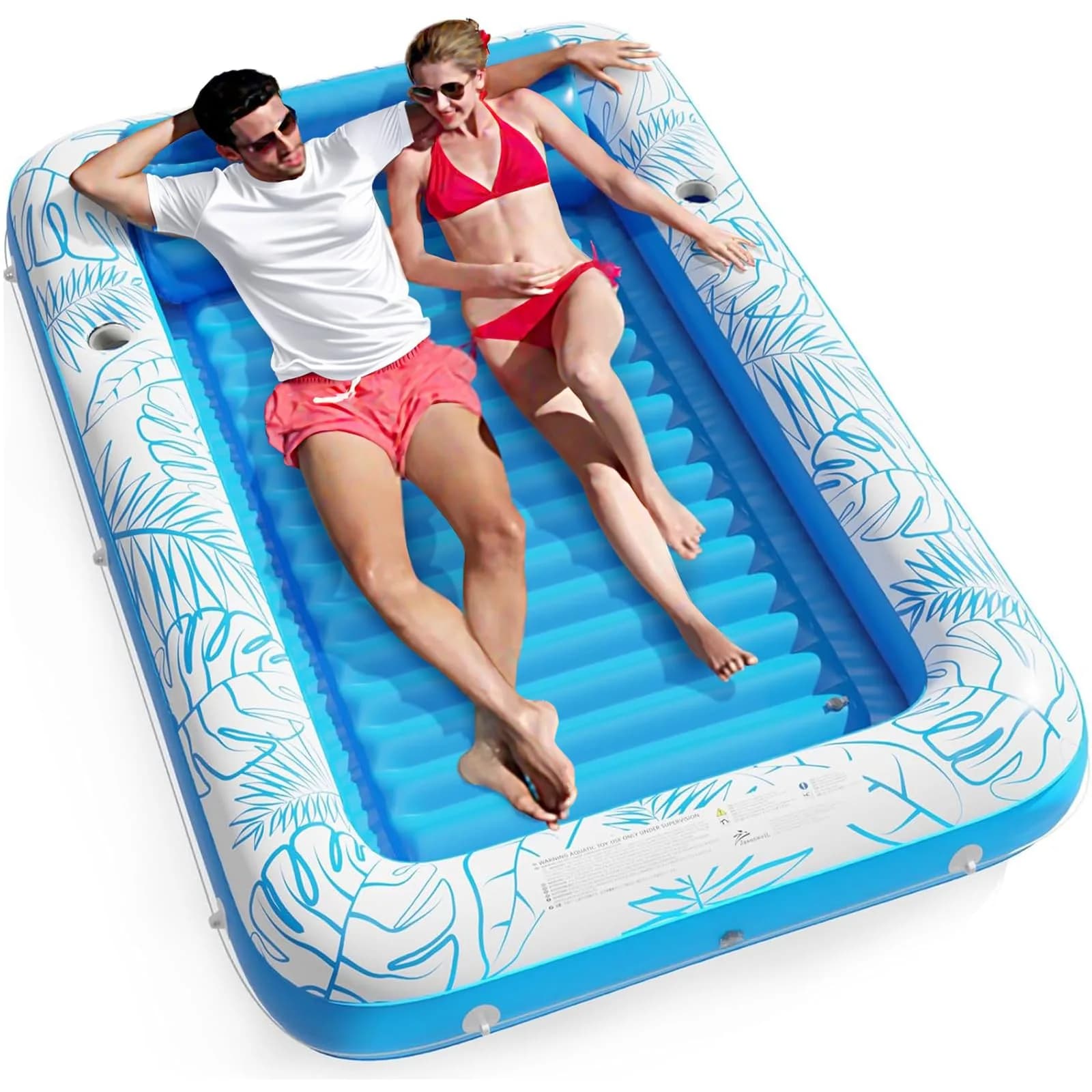 Jasonwell Inflatable Tanning Pool Lounger Float XXL Blue | 213cm (89in) x 167cm (67in) Water-Filled Sunbathing Bed