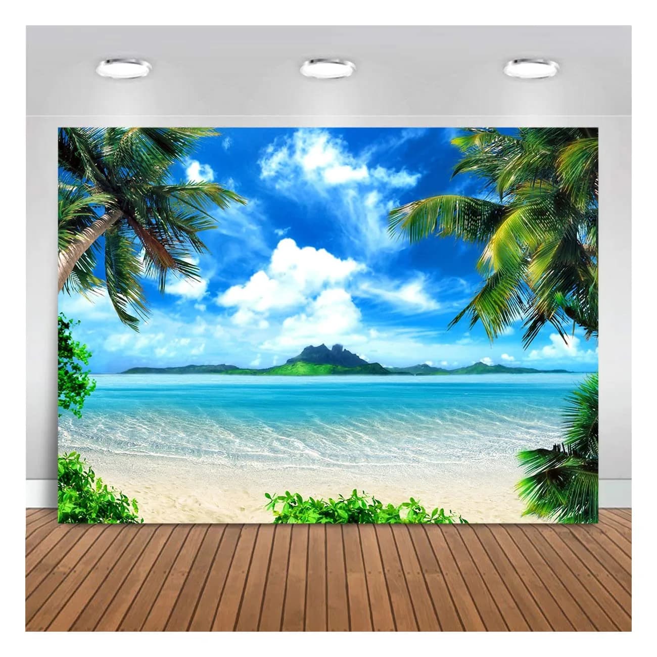 MAQTT Summer Theme Photo Ocean Blue Sky Seaside Tropical Palm Trees Luau Birthday Party Decor Banner 210x150cm (7x5ft) — 9x6ft