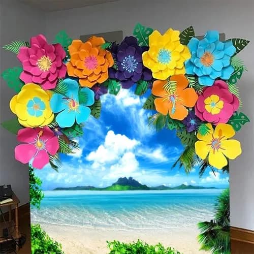 MAQTT Summer Beach Theme Photo Background Hawaii Coconut Tree Banquet Scene Photography Background Wedding Party Decorative Banner Photo Props 270cm x 180cm (9x6ft) thumbnail 9