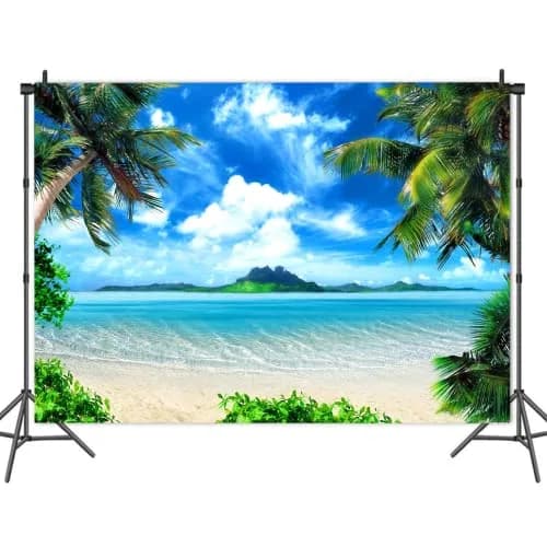 MAQTT Summer Beach Theme Photo Background Hawaii Coconut Tree Banquet Scene Photography Background Wedding Party Decorative Banner Photo Props 270cm x 180cm (9x6ft) thumbnail 4