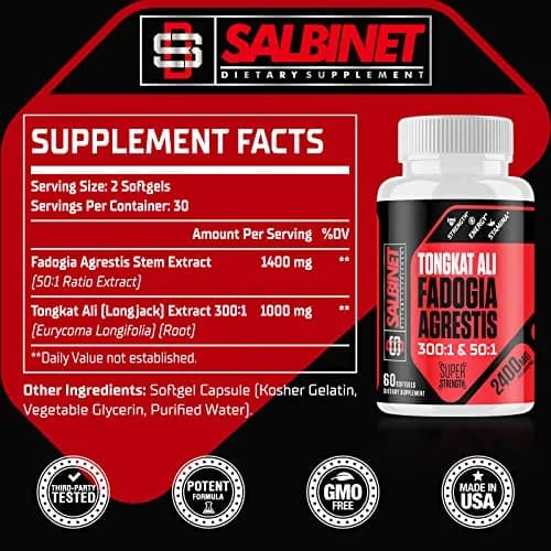 Salbinet 2400mg Fadogia Agrestis & Tongkat Ali Supplement | Max Strength for Muscle & Performance thumbnail 2