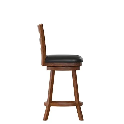 Taylor + Logan Zayne Classic Ladderback Wooden Swivel Counter Stool with Faux Leather Seat, Antique Oak/Black | Timeless Elegance for Kitchen & Dining thumbnail 9