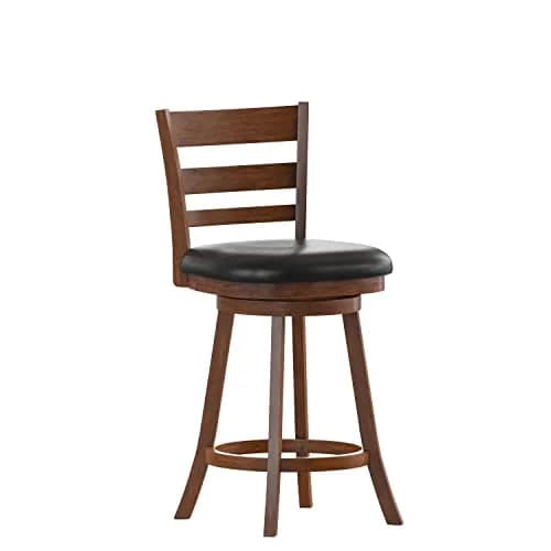 Taylor + Logan Zayne Classic Ladderback Wooden Swivel Counter Stool with Faux Leather Seat, Antique Oak/Black | Timeless Elegance for Kitchen & Dining thumbnail 2