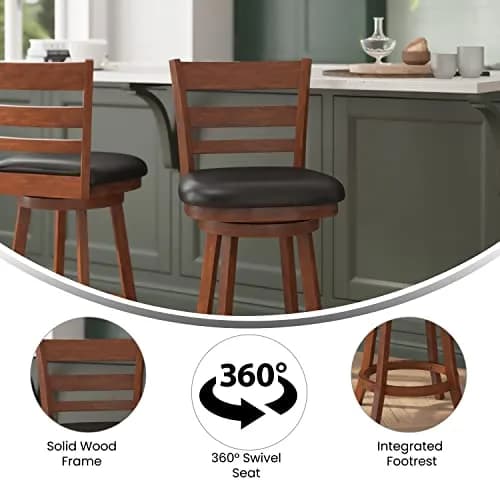 Taylor + Logan Zayne Classic Ladderback Wooden Swivel Counter Stool with Faux Leather Seat, Antique Oak/Black | Timeless Elegance for Kitchen & Dining thumbnail 3
