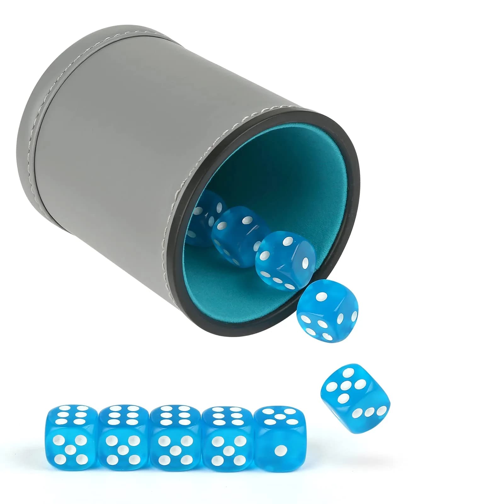 GWHOLE Leather Dice Cup with 10 Sky Blue Dice | Standard 16mm D6 for Tabletop Games - main product image