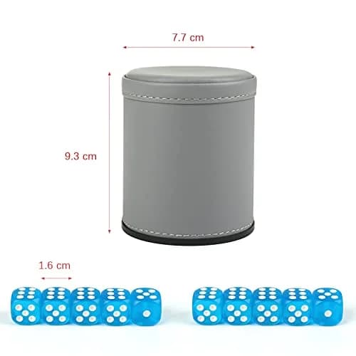 GWHOLE Leather Dice Cup with 10 Sky Blue Dice | Standard 16mm D6 for Tabletop Games thumbnail 3