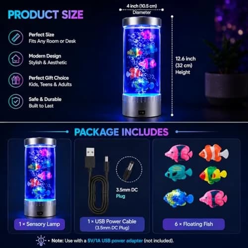 impcenst Jellyfish Lamp with RGB Color Changing LED Lights | Bubble Fish Tank Night Light for Bedroom & Desk thumbnail 8