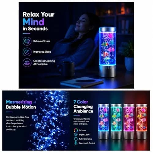 impcenst Jellyfish Lamp with RGB Color Changing LED Lights | Bubble Fish Tank Night Light for Bedroom & Desk thumbnail 9