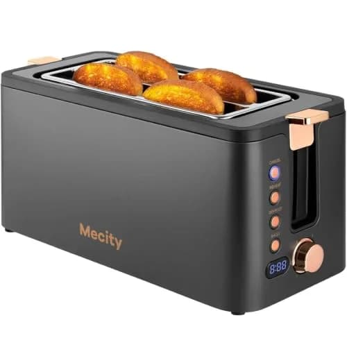 Mecity 4 Slice Toaster, Long Slot Stainless Steel | 6 Browning Settings & Warming Rack thumbnail 1
