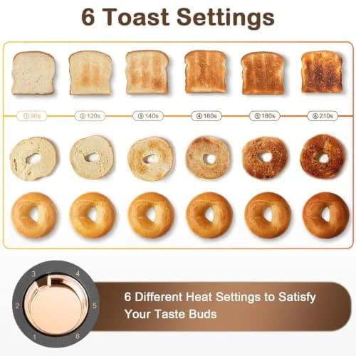 Mecity 4 Slice Toaster, Long Slot Stainless Steel | 6 Browning Settings & Warming Rack thumbnail 5
