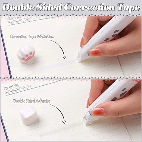 Kogcmeetl White 8 Pcs Cute Cat Paw Stationery Set | Retractable Eraser, Sharpener, Correction Tape, Sticky Notes, Ruler, Scissors, Utility Knife thumbnail 4