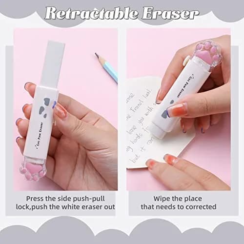 Kogcmeetl White 8 Pcs Cute Cat Paw Stationery Set | Retractable Eraser, Sharpener, Correction Tape, Sticky Notes, Ruler, Scissors, Utility Knife thumbnail 5