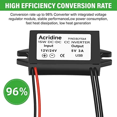 Acridine 12V 24V DC to 5V 3A USB Converter Adapter Buck Module | 15W Output Power thumbnail 6