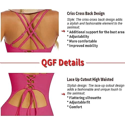QGF Women One Piece Swimsuit - Tummy Control, Criss Cross Back, Ruched, High Rise | Sexy, Flattering Swimwear thumbnail 5