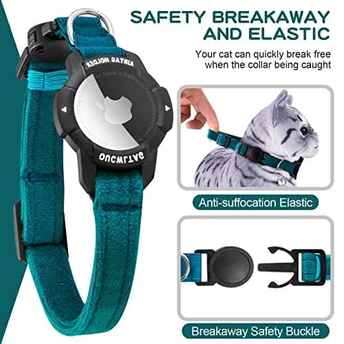 OUCWLTAG Luminous AirTag Cat Collar Breakaway 9-13 Inch | GPS Pet Tracker with Safety Elastic Band thumbnail 3