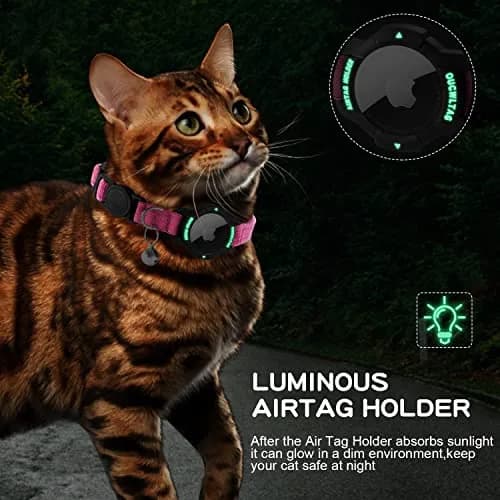 OUCWLTAG Pink Animal Collar with GPS & Luminous AirTag Holder | Breakaway Safety Elastic Band (7-10 Inch) thumbnail 4