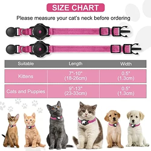 OUCWLTAG Pink Animal Collar with GPS & Luminous AirTag Holder | Breakaway Safety Elastic Band (7-10 Inch) thumbnail 6