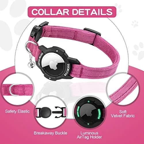 OUCWLTAG Pink Animal Collar with GPS & Luminous AirTag Holder | Breakaway Safety Elastic Band (7-10 Inch) thumbnail 2
