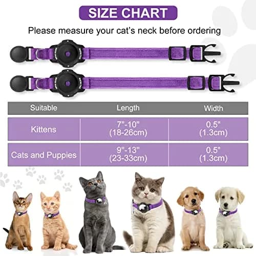 OUCWLTAG Luminous AirTag Cat Collar Breakaway 9-13 Inch | Safety Elastic Band, Purple thumbnail 6