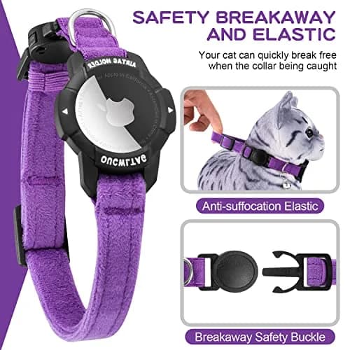 OUCWLTAG Luminous AirTag Cat Collar Breakaway 9-13 Inch | Safety Elastic Band, Purple thumbnail 3