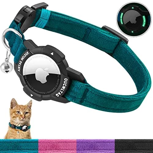 OUCWLTAG Luminous AirTag Cat Collar Breakaway 7-10 Inch | GPS Pet Tracker with Safety Elastic Band thumbnail 1
