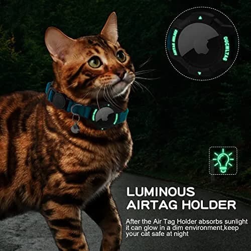 OUCWLTAG Luminous AirTag Cat Collar Breakaway 7-10 Inch | GPS Pet Tracker with Safety Elastic Band thumbnail 4