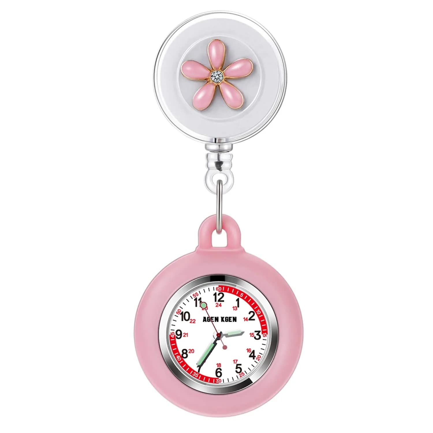 AGEN KGEN Nurse Fob Watch Pink | 38mm Alloy Steel Case, Silicone Cover, Luminous Hands