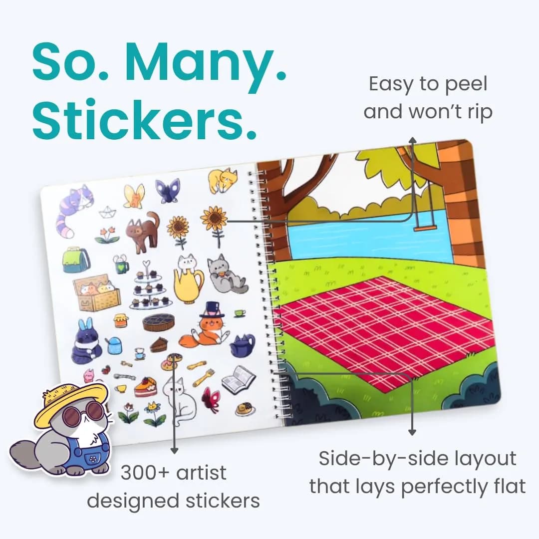 CUPKIN Land of Cats Sticker Book | Toddler Road Trip Coloring and Sticker Book for Ages 2-8 Years thumbnail 5