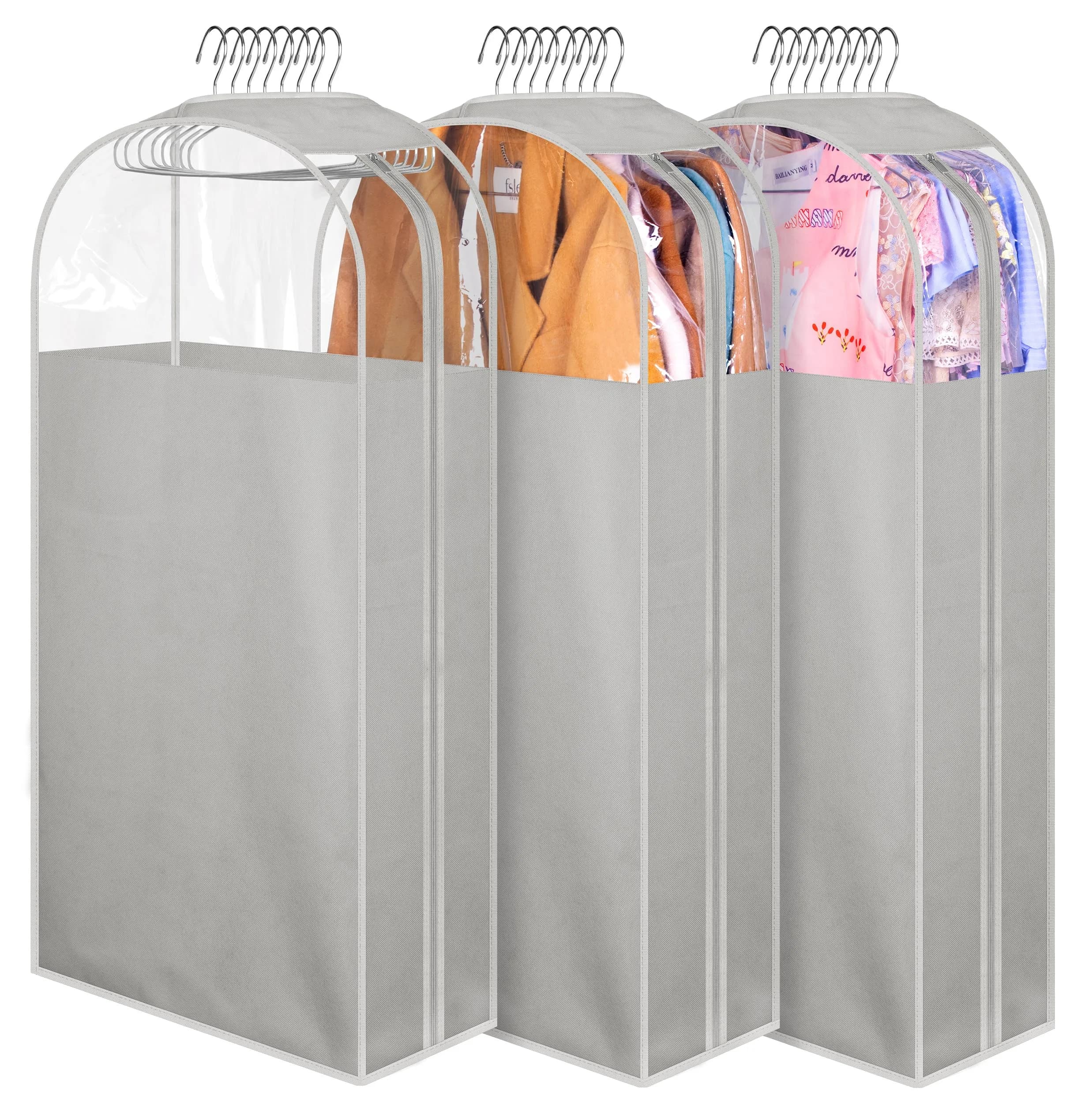 MISSLO Garment Bags 40" | Clear Suit Storage for Closet, 3 Pack, Grey - main product image