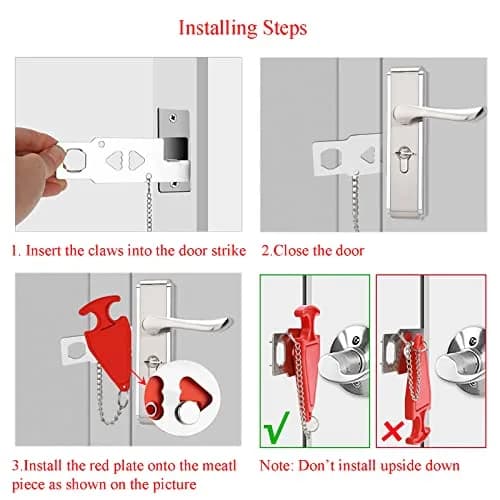 MIMIRACLE Portable Door Lock for Travel | No-Drill Hotel Security Lock, 1 Pack, Stainless Steel thumbnail 4
