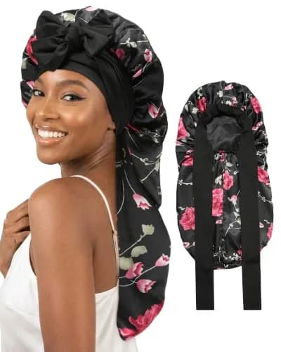 AWAYTR Long Satin Bonnet for Braids | Double Layer Sleep Cap for Long Hair, 68cm (27in) thumbnail 1
