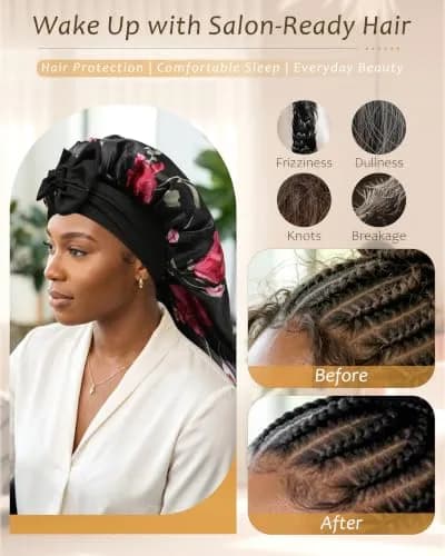 AWAYTR Long Satin Bonnet for Braids | Double Layer Sleep Cap for Long Hair, 68cm (27in) thumbnail 4