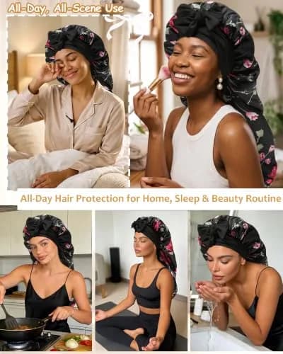 AWAYTR Long Satin Bonnet for Braids | Double Layer Sleep Cap for Long Hair, 68cm (27in) thumbnail 5