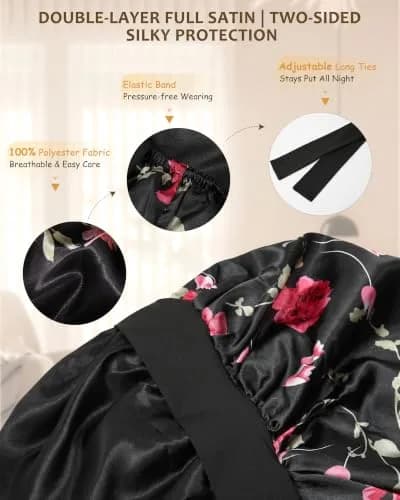 AWAYTR Long Satin Bonnet for Braids | Double Layer Sleep Cap for Long Hair, 68cm (27in) thumbnail 3