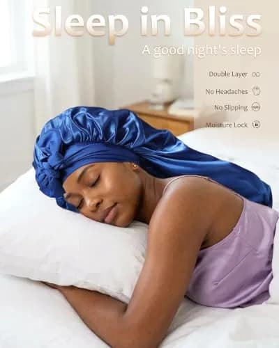 AWAYTR Long Satin Bonnet for Braids - Double Layer Hair Bonnet for Sleeping | Elastic Wide Band, Moisture Lock, Long & Breathable thumbnail 6