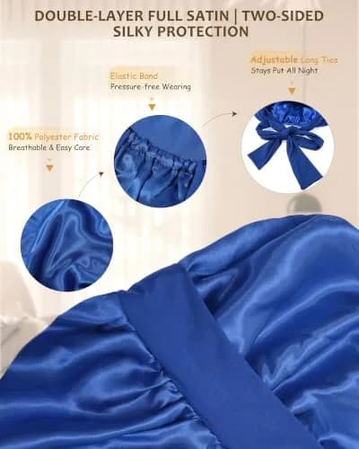 AWAYTR Long Satin Bonnet for Braids - Double Layer Hair Bonnet for Sleeping | Elastic Wide Band, Moisture Lock, Long & Breathable thumbnail 3