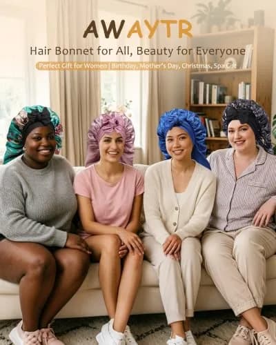 AWAYTR Long Satin Bonnet for Braids | Double Layer Hair Bonnet for Sleeping, 68cm (27in), Pink thumbnail 7
