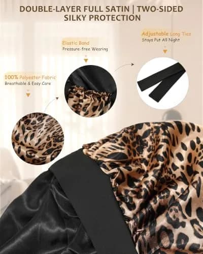 AWAYTR Long Satin Bonnet for Braids | Double Layer Sleep Cap for Long Hair, 68cm (27in), Elastic Wide Band, Breathable Polyester thumbnail 3