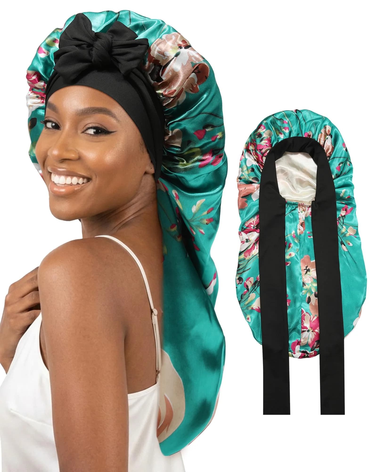 AWAYTR Long Satin Bonnet for Braids | Double Layer Sleep Cap for Long Hair, 68cm (27in)